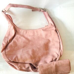 Benetton Lilac Leather Shoulder Bag and Wallet Set. Vintage Hobo. Lavender